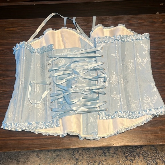 Light Blue Satin Corset Top w/ Ruffle Trim – Size 2XL NWOT - Picture 7 of 9